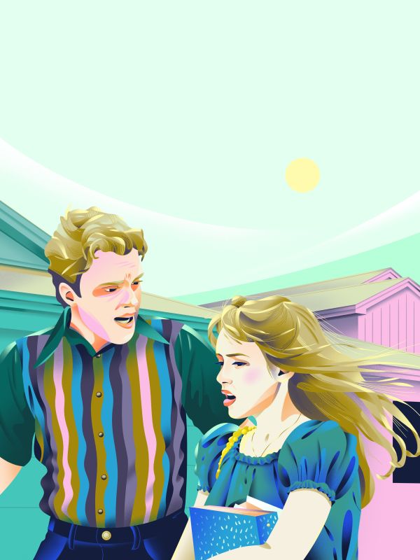 illustration Promenade ensoleillée d'un couple heureux